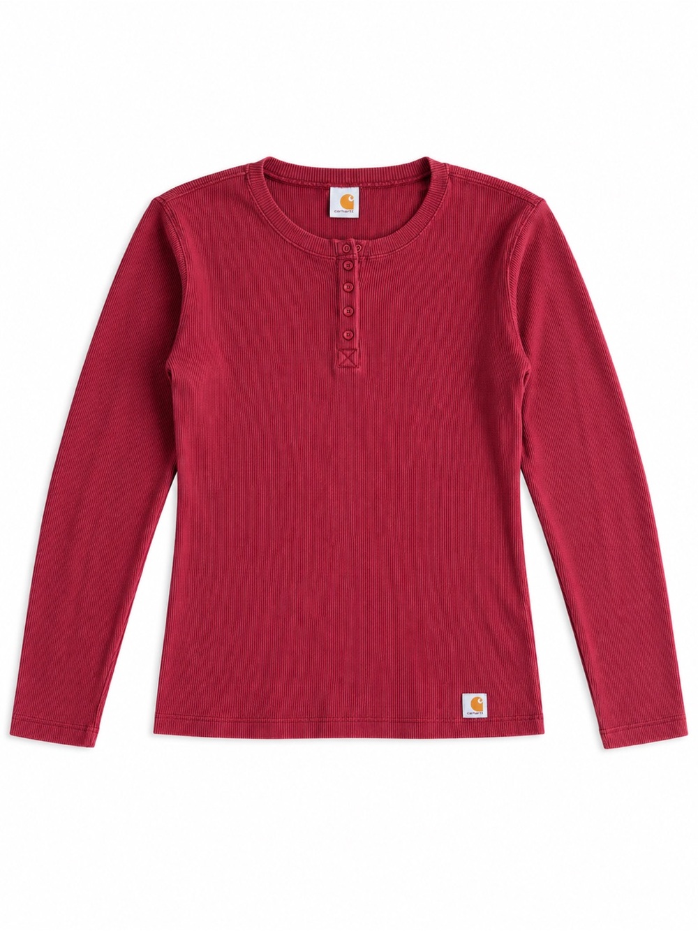 Carhartt Ribbed Henley Long Sleeve Thermal Shirt Burgundy Red Large